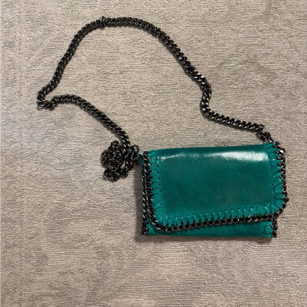 NWOT Dark Green Italian Leather Crossbody Bag